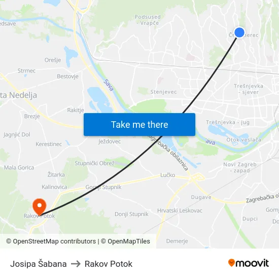 Josipa Šabana to Rakov Potok map