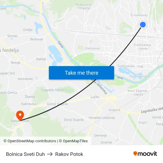 Bolnica Sveti Duh to Rakov Potok map