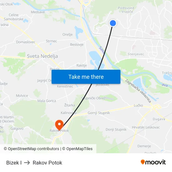 Bizek I to Rakov Potok map