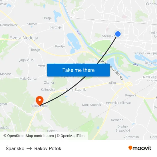 Špansko to Rakov Potok map