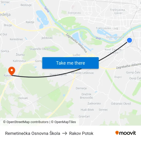 Remetinečka Osnovna Škola to Rakov Potok map