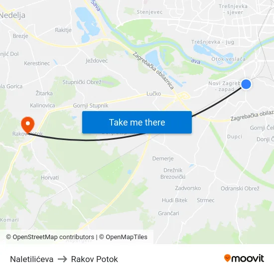 Naletilićeva to Rakov Potok map