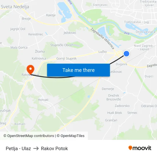 Petlja - Ulaz to Rakov Potok map