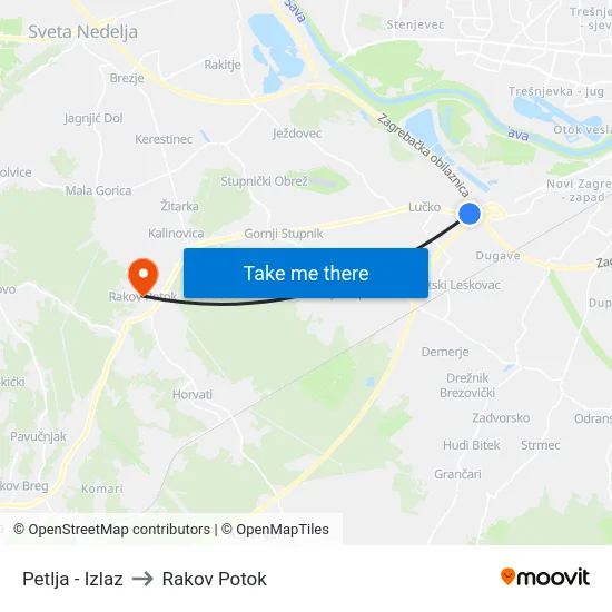 Petlja - Izlaz to Rakov Potok map