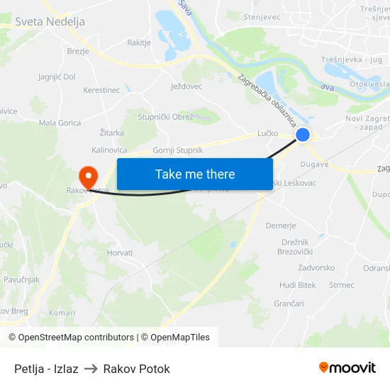 Petlja - Izlaz to Rakov Potok map