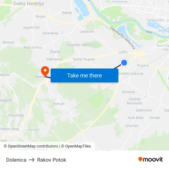 Dolenica to Rakov Potok map
