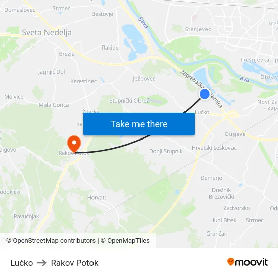 Lučko to Rakov Potok map