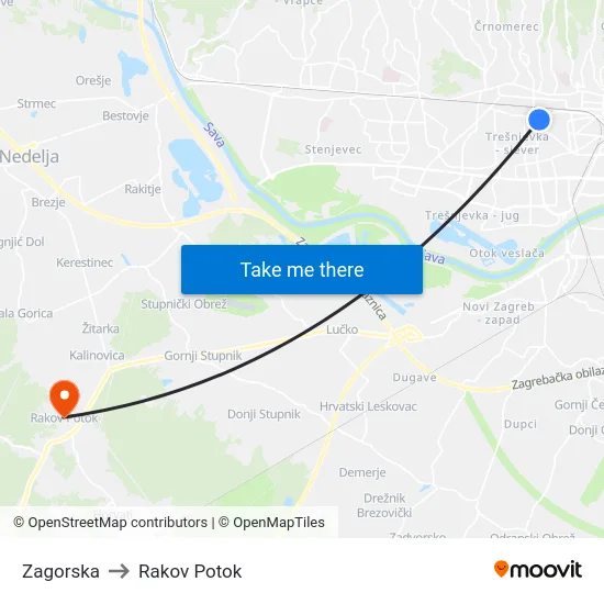Zagorska to Rakov Potok map