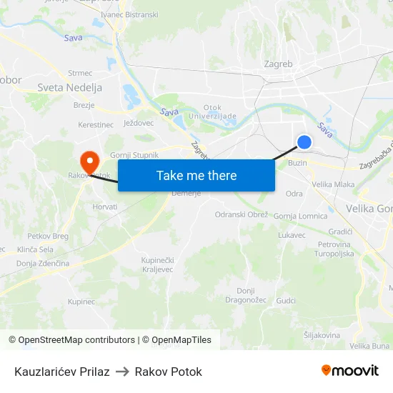 Kauzlarićev Prilaz to Rakov Potok map