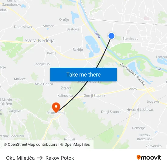 Okt. Miletića to Rakov Potok map