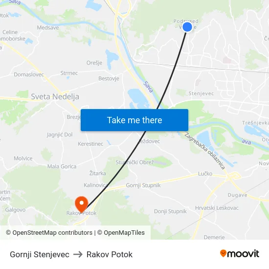 Gornji Stenjevec to Rakov Potok map