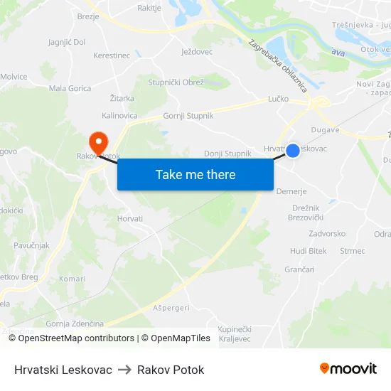 Hrvatski Leskovac to Rakov Potok map