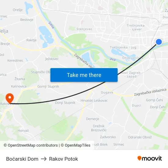 Boćarski Dom to Rakov Potok map