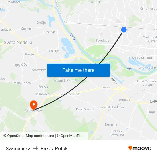 Švarčanska to Rakov Potok map