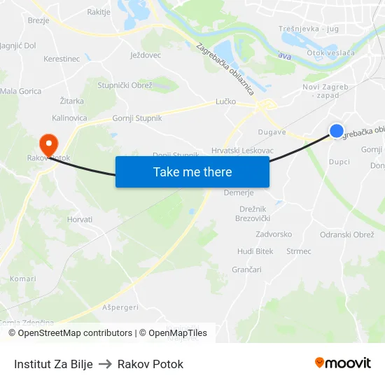 Institut Za Bilje to Rakov Potok map
