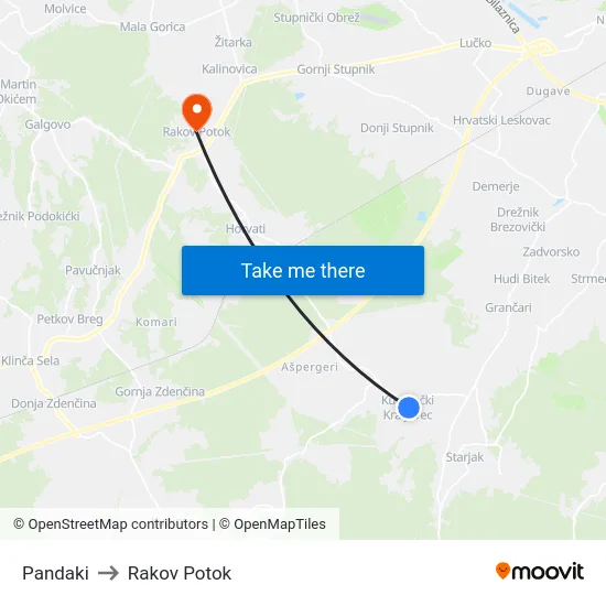 Pandaki to Rakov Potok map