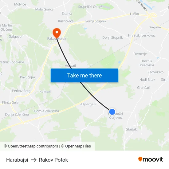 Harabajsi to Rakov Potok map