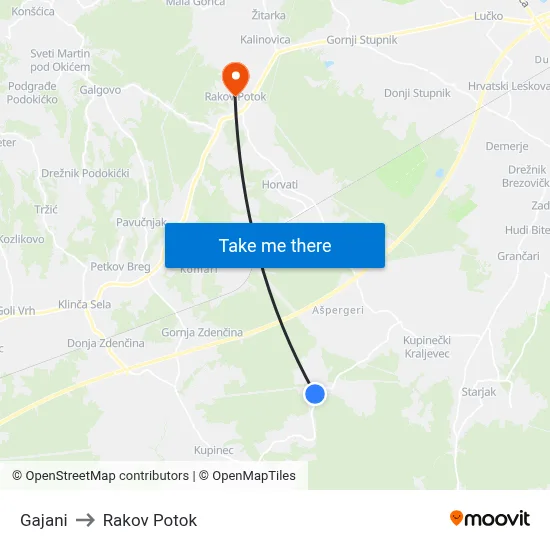Gajani to Rakov Potok map