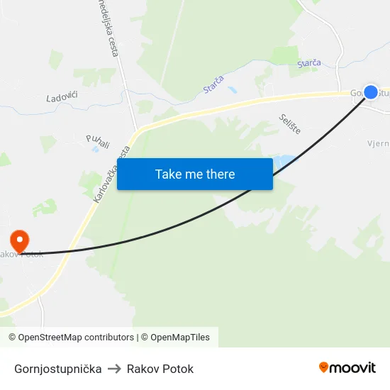 Gornjostupnička to Rakov Potok map