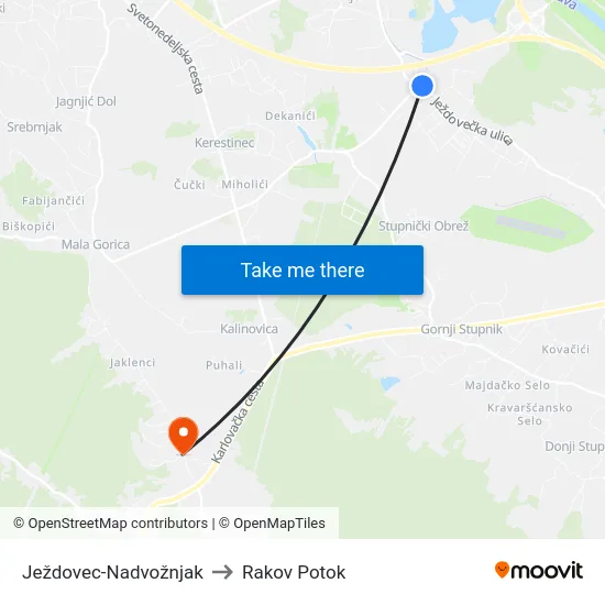 Ježdovec-Nadvožnjak to Rakov Potok map