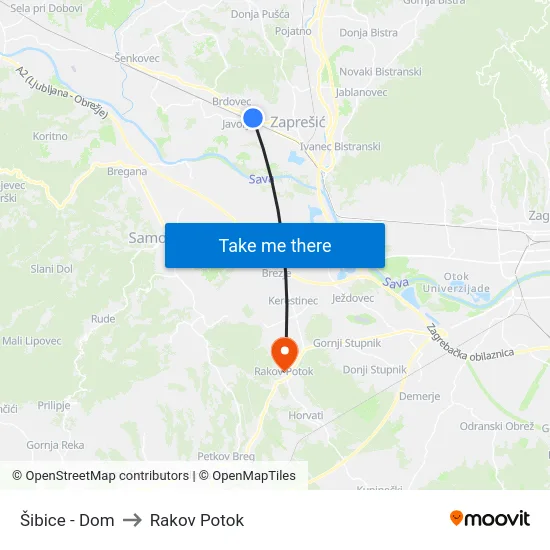 Šibice - Dom to Rakov Potok map