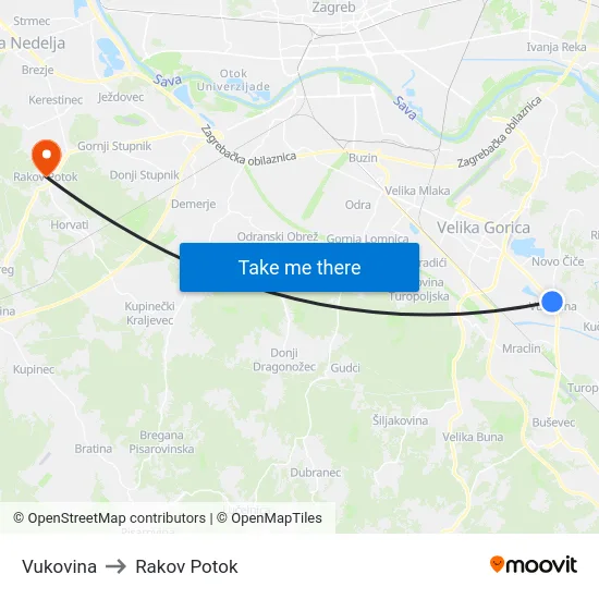 Vukovina to Rakov Potok map