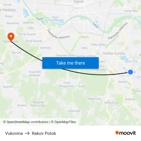 Vukovina to Rakov Potok map