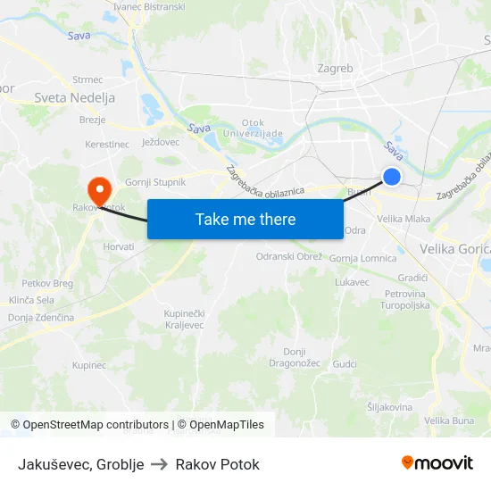 Jakuševec, Groblje to Rakov Potok map
