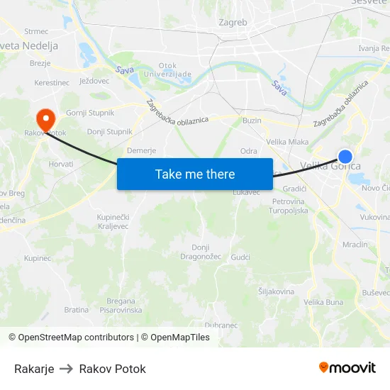 Rakarje to Rakov Potok map