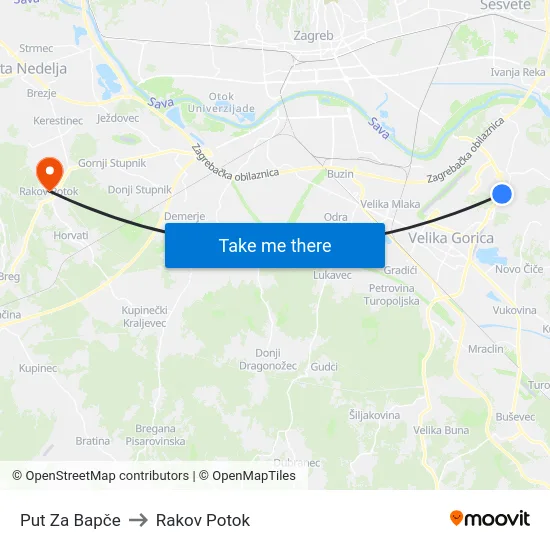 Put Za Bapče to Rakov Potok map
