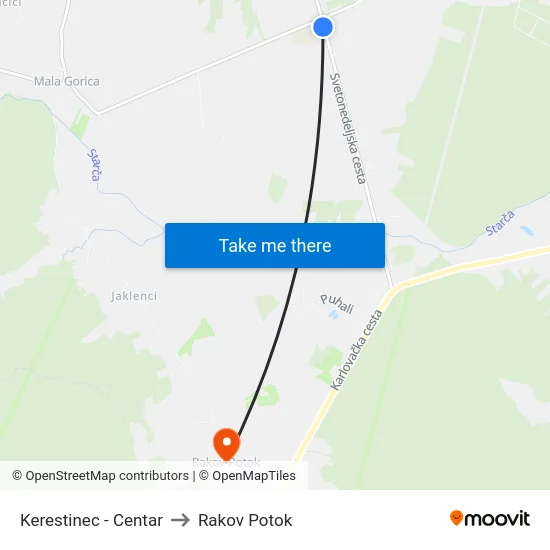 Kerestinec - Centar to Rakov Potok map