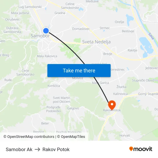 Samobor Ak to Rakov Potok map