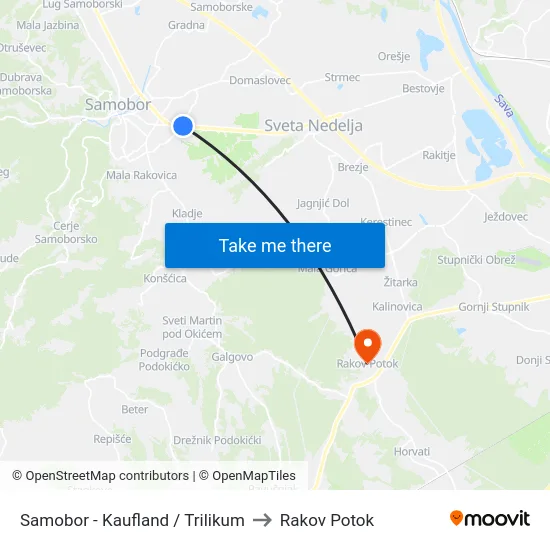 Samobor - Kaufland / Trilikum to Rakov Potok map