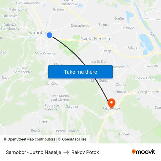 Samobor - Južno Naselje to Rakov Potok map