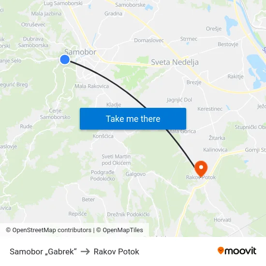 Samobor „Gabrek“ to Rakov Potok map