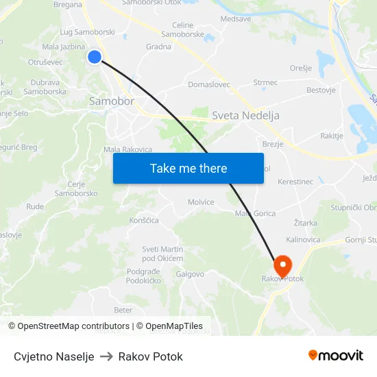 Cvjetno Naselje to Rakov Potok map