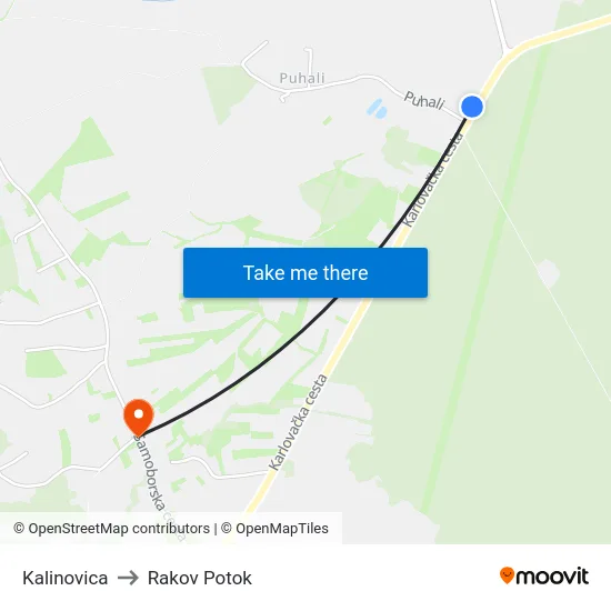 Kalinovica to Rakov Potok map