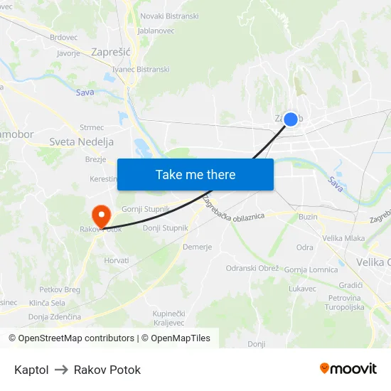Kaptol to Rakov Potok map