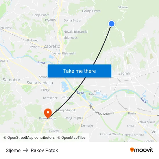 Sljeme to Rakov Potok map