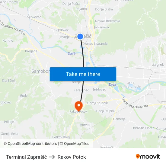 Terminal Zaprešić to Rakov Potok map