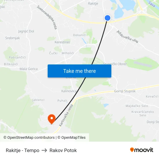 Rakitje - Tempo to Rakov Potok map