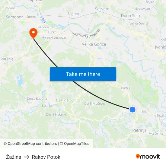 Žažina to Rakov Potok map
