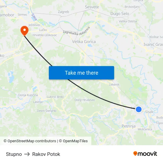 Stupno to Rakov Potok map