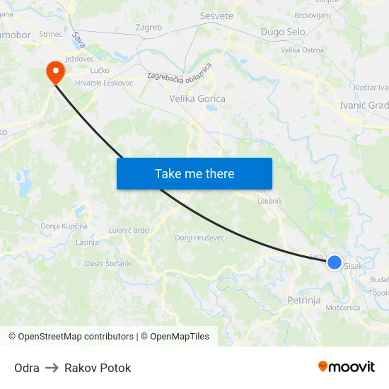 Odra to Rakov Potok map
