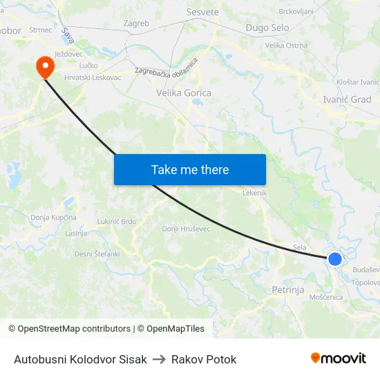 Autobusni Kolodvor Sisak to Rakov Potok map