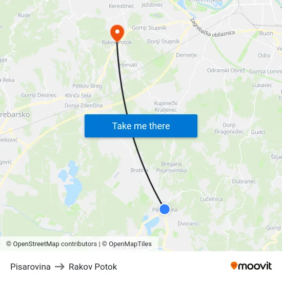 Pisarovina to Rakov Potok map