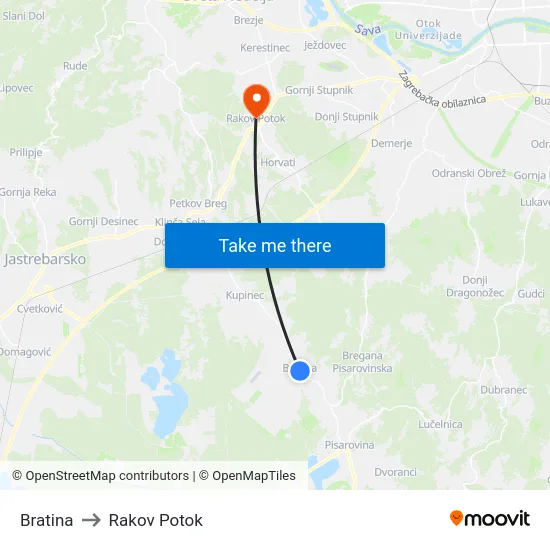 Bratina to Rakov Potok map