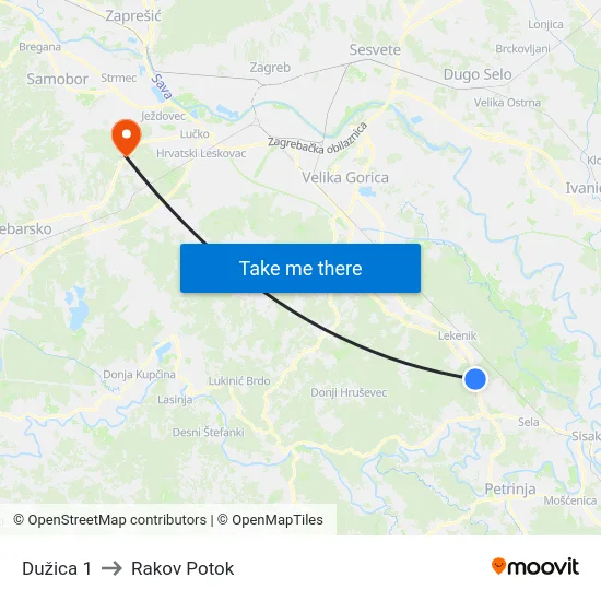 Dužica 1 to Rakov Potok map