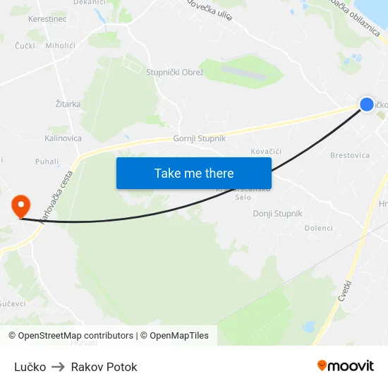 Lučko to Rakov Potok map