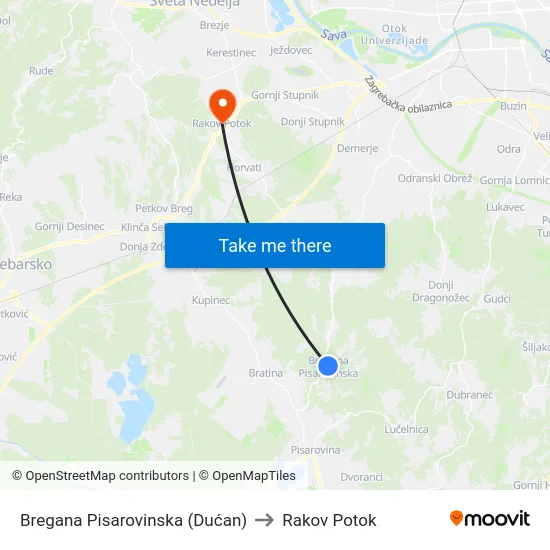 Bregana Pisarovinska (Dućan) to Rakov Potok map